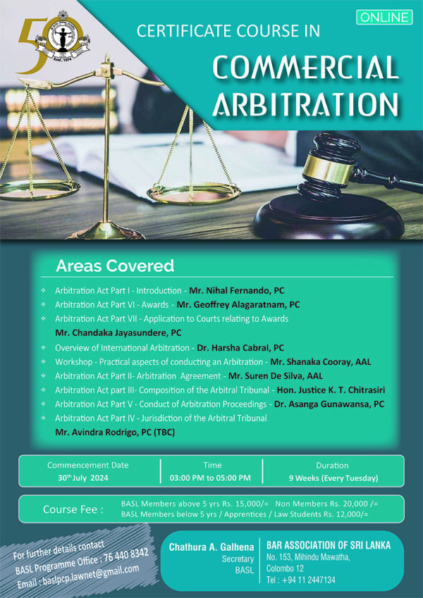 BASL Online Certificate Course in Commercial Arbitration - BASL