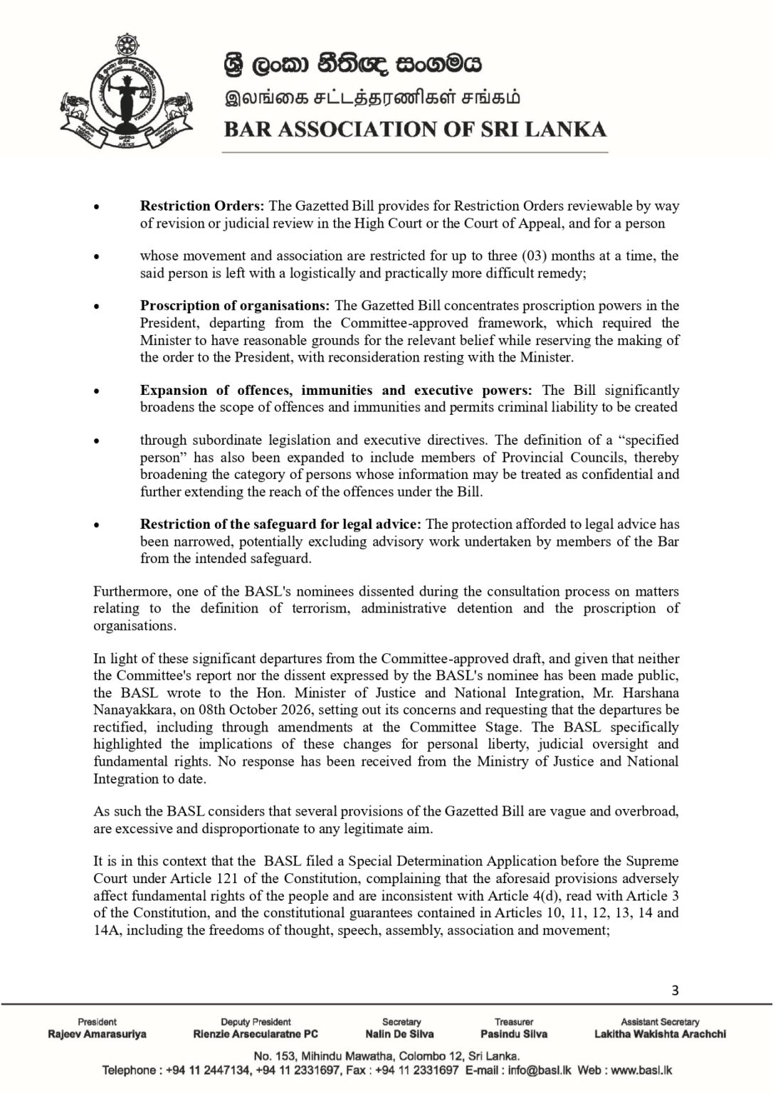 Protecting Leader THE BASL STATEMENT ON THE PROTECTION OF THE STATE FROM TERRORISM BILL ...
